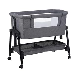 Kisdream® 3-in-1 Next to Me Crib: Baby Crib with Mattress | Co-Sleeper 5 Height Levels – Baby Cradle Folding Adjustable & Rocking – Bassinet with Wheels | Portable Cot & Bed for Travel