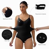 SHAPERX Damskie bezszwowe body modelujące brzuch z wyjmowanymi wkładkami, modelujące sylwetkę do połowy uda, S-M