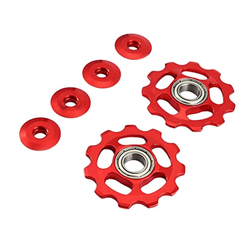 HEALEEP 2pcs Rear Derailleur Pulley for Mountain Bikes Durable Aluminum Alloy Easy Installation Red Color Compatible Derailleurs