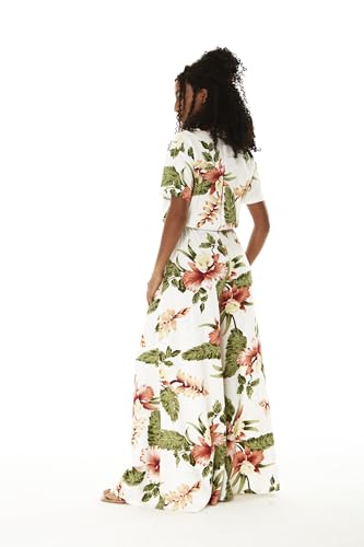 Matchable Couple Hawaiian Luau Shirt or Wide Legged with Pockets Jumpsuit in Rafelsia Cream3