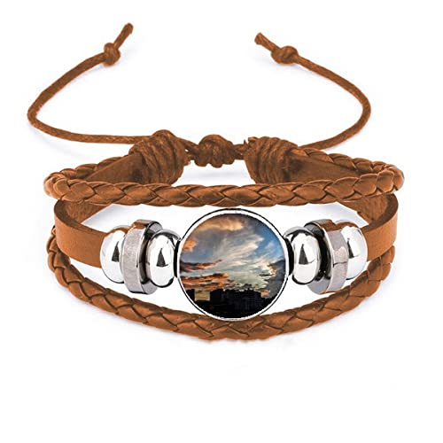 Bracelet en cuir bleu foncé aux nuages colorés pour homme et femme