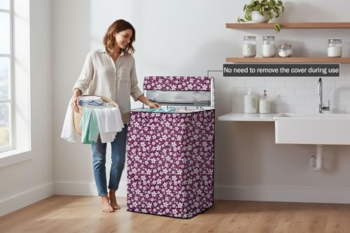 Image of Stylista PVC Washing Machine Cover Compatible for 7 KG Fully-Automatic Top Load TL-RGS, Floral Pattern Purple