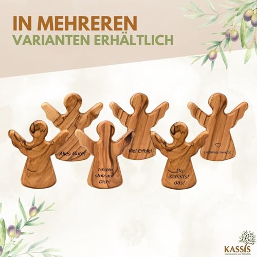 Kassis Geschenkartikel Olivenholz-Schutzengel - Handgefertigte Engel-Figur aus Bethlehem - Schutzengel-Glücksbringer - (ohne Gravur) - (1 Stück)