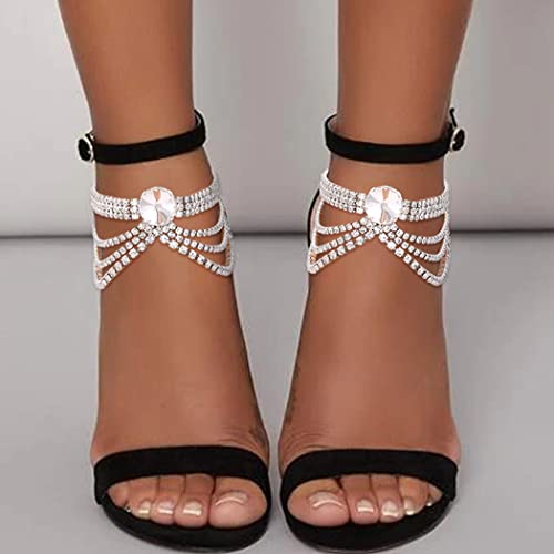 Elabest Rhinestone Ankle Bracelets Crystal Tassel Anklet 2Pcs Boho High-Heeled Tennis Foot Chain Wedding Jewelry Accessories For Women And Girls (Silver) #TOP4