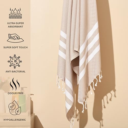 Image of Bamboo Cotton Bath Towels | Ultra Soft Quick Dry Towels for Men & Women | Large Size 75x150 cm | Lightweight Towel Set (Pack of 1, Biscuit)