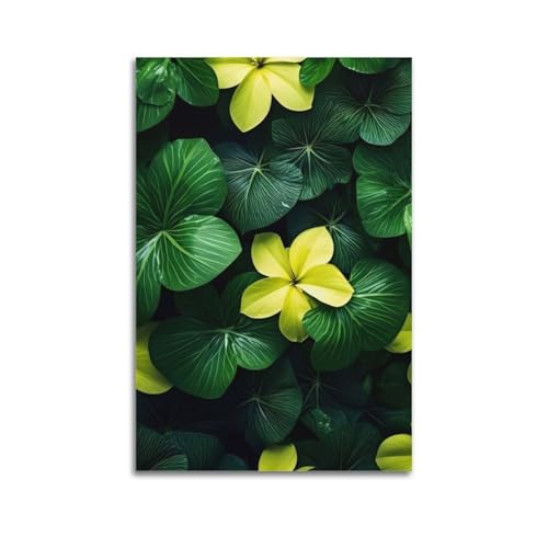 Décoration murale moderne salon avec tableau feuille jaune fleur verte 60x90