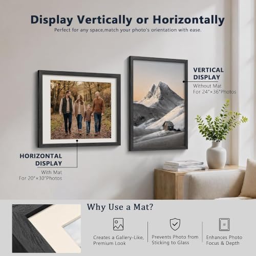 Image of VCK 24x36 Poster Frame 5 Pack, Black Exclusive Wood 20x30 Mat, for Picture