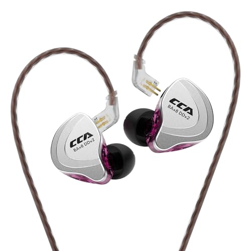 CCA C10 in Ear Headphones, IEM Earphones HiFi 4BA+1DD 5 Drivers Hybrid in Ear Monitors for Musicians Singers, Wired Gaming Earbuds with Detachable Cable 0.75mm 2Pin Gold Plated (Purple Without mic)