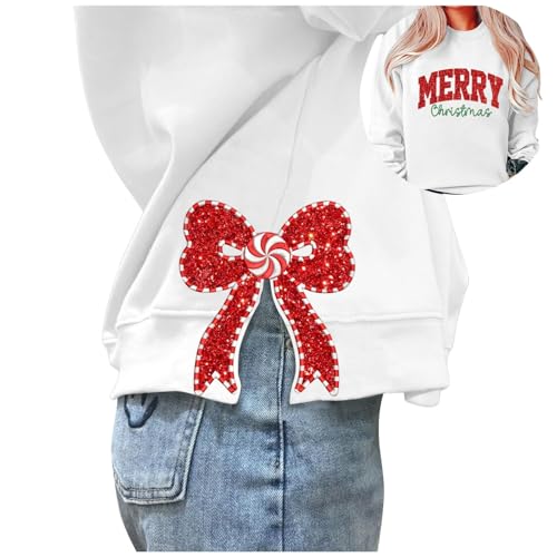 Sweat-shirt de Noël pour femme col rond manches longues d'hiver