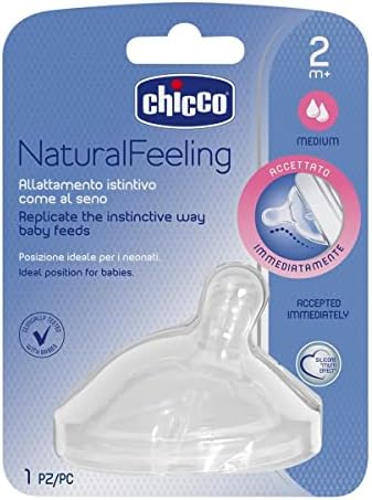 Chicco Natural Feeling Teat with Anti-Colic Effect, Nipple For Wide Neck Feeding Bottles, Medium Flow, For Babies & Toddlers 2m+