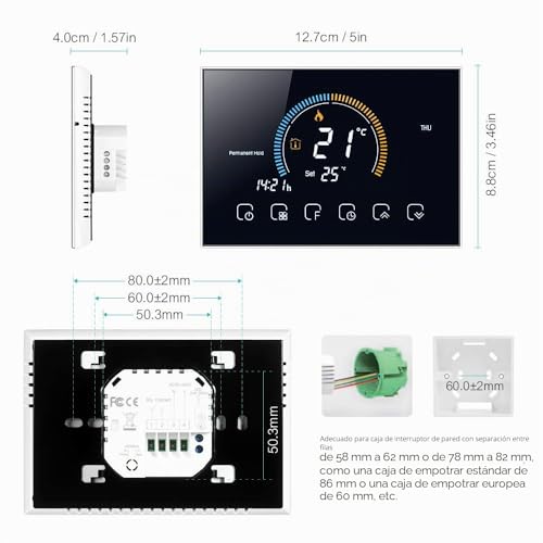 Miniatura 9 de Decdeal Termostato Wifi Para Caldera De Gas, Control De Voz Mediante Aplicación, Pantalla Lcd Retroiluminada, Visualización De Humedad Y Uv, Programable Y Compatible Con Alexa Y Google Home