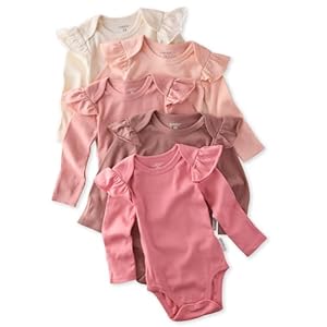 Ashley 5-Pack Long Sleeve Ruffle Shoulder Bodysuits 100% Organic for Baby Girls