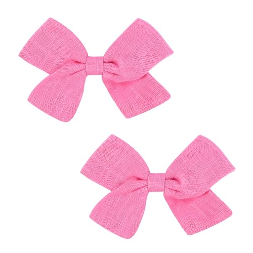 3.5in Baby Girl Hair Clips - Fully Lined Non-Slip Barrettes for Fine Hair, 2-Pack Bows in Hot Pink