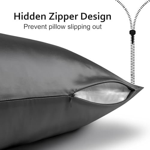Ravmix 21 Momme 100% Mulberry Silk Pillow Case Standard 20x26, Space Grey - 5