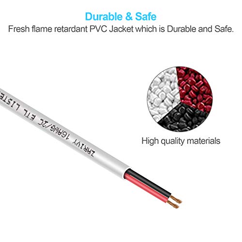 Zarivy 100 Feet 16 Gauge 2 Conductors Red Black Wire With Fire Resistant Cl2 White Jacket, 16 Awg Electrical Hookup Wire Led Strips Extension Cord Cable For Led Ribbon Lamp Tape Lighting #TOP4