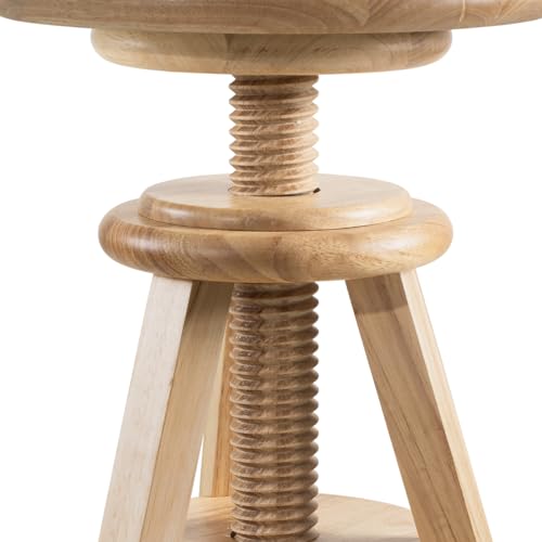 Butaco giratorio de madera maciza ajustable, base natural y asiento turquesa | Altura ajustable de 48 a 64 cm, caoba natural miniatura 6