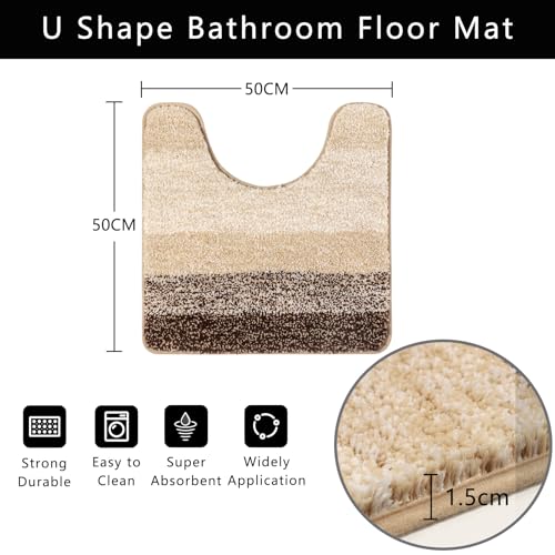 Famibay WC Toliet Rug Non Slip Pedestal Mat for Toilet Super Absorbent U Shape Bath Mat Beige Toliet Mat Washable Bathroom Floor Mat for Toilet - Image 2