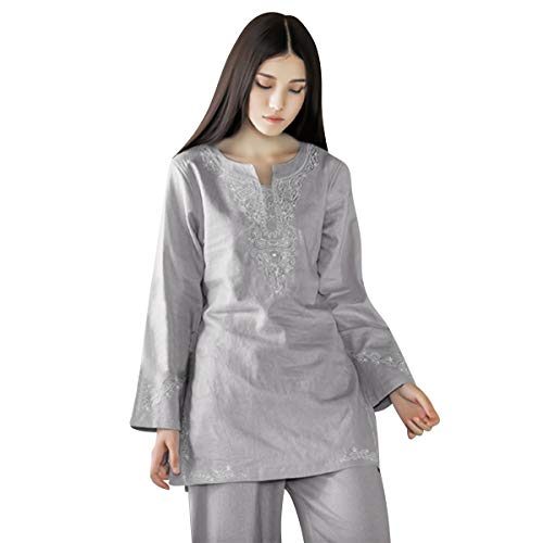 Ksua Womens Zen Meditation Clothes Chinese Kung Fu Uniform Cotton Yoga Suit For Taichi Martial Arts Wing Chun, Gray Us M/Tag L #TOP13
