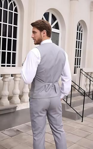Men's 2 Piece Slim Fit Suit Solid Vest and Pants Set for Men Groomsmen Wedding Suits3