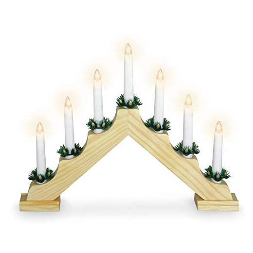 Trä ljusbro med 7 LED-ljus och timer – 39,5 x 31 cm – batteridriven adventsljus, ljusbågsfönsterdekoration