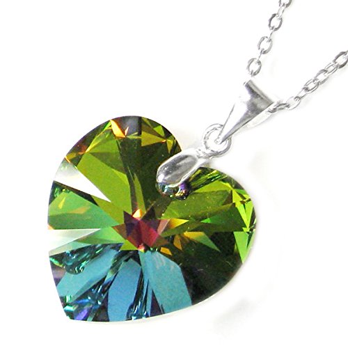 Sterling Silverr Austrian Elements Crystal Love Heart Pendant Necklace, 16'' with 2