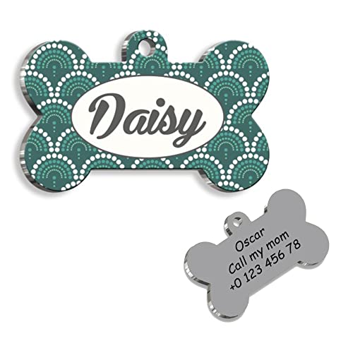 Green Ethnic Bone Personalized Dog Tag - Custom Name Tag - ID Tag for Dog & Cat - Customized Pet Tags - Dog Name Tag - Cat Name Tag - Engraved Dog Tag