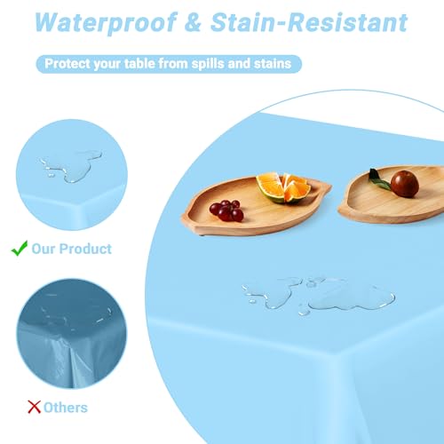 Image of 4 PCS SkyBlue Plastic Tablecloth, 54 inch x 108 inch Waterproof Picnic Table Cover for Indoor Outdoor, Disposable Stain Resistant Table Cloth of Baptism Decorations, Picnic Camping Party Essentials