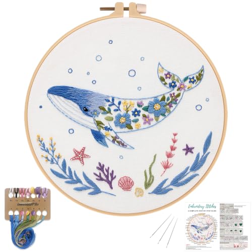 Image of Louise Maelys Embroidery Kit for Beginners, Whale Ocean Needlepoint Kit
