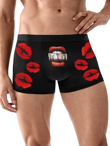 Men's Boxer Briefs Funny Novelty Underwear- Lips Print Soft Underwear Shorts