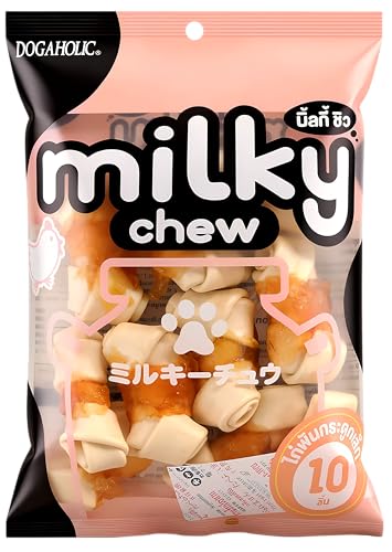 Image of Dogaholic Milky Chew Dog Treats Real Chicken and Milk Protein Rich Dog Snacks Healthy Chewy Dog Treats for Puppies & Adult Dogs Calcium Rich Training Reward Treats (Pack of 3, Chicken Bone Style)