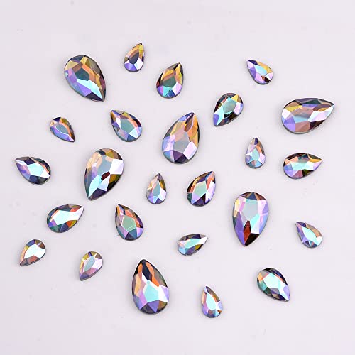 Tisslan 100Pcs Flat Back Glass Crystal Iridescent Purple Ab Pear Foiled 3D Nail Rhinestones Decoration Charms 3 Size Mix For Nails Art Craft Jewels Diy Supply #TOP2