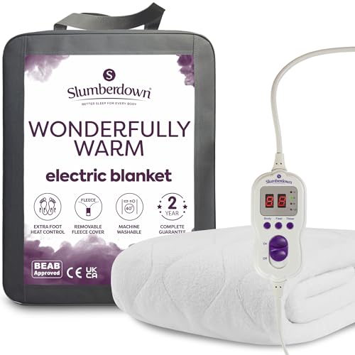 Slumberdown Luxury Electric Blanket Single - Multi-Zone Single Control Fleece Blanket with 9 Heat Settings | BEAB-Approved, Easy Fit Straps & Washable Heated Blanket (150 × 80cm)