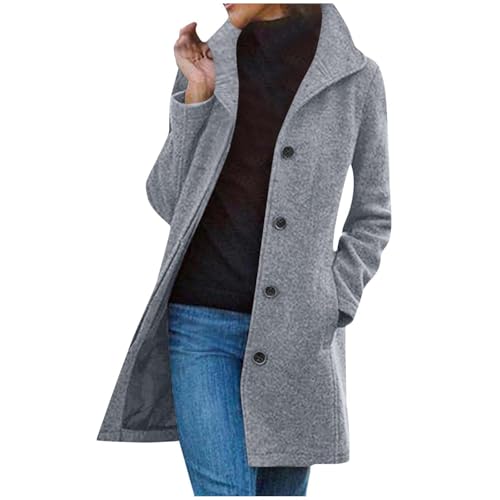 Generisch Damen Mantel Winter Kurzmantel Herbstmantel Locker Wollmantel Elegant Wintermantel Modische Wolljacke Bequeme Übergangsmantel Casual Trenchcoat Winterjacke für...