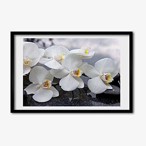 Cadre photo 60x40 cm avec affiche d'orchidée et contour en bois MDF Tulup