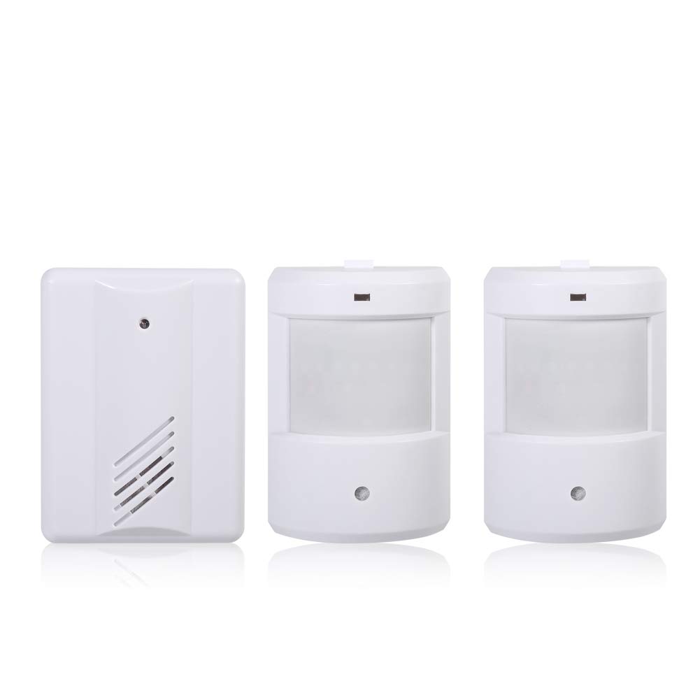 Sensore di Movimento con Allarme Wireless Rilevatore di Movimento Infrarossi con Allarme a Induzione Kit Campanello da Esterno(1 Ricevitore + 2 trasmettitori)