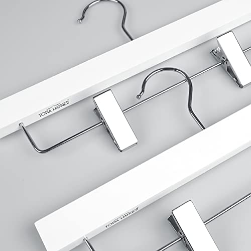 Topia Hanger 11.8'' White Wooden Pants Skirt Hangers For Kids Baby Toddler Children, Extra Thick Chrome Hooks & Anti-Wrinkle Premium Flat Clips 10 Pack Ct09Pw #TOP5