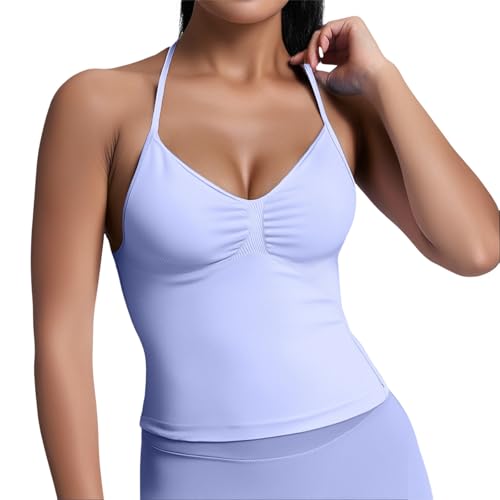 Débardeur de sport sans couture pour femmes en nylon extensible avec coussin
