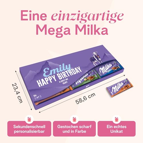Foto von Riesen Milka Schokoladentafel personalisiert mit Botschaft - Personalisierte Geschenke mit Milka Schokoladentafeln, Geburtstagsgeschenk für Männer und Frauen (6 Tafeln)