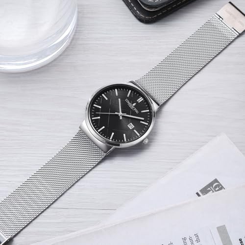 Image of London Fog Surrey Collection Analog Quartz Watch for Men with Round Textured Dial, Date Display Function, Stainless Steel Mesh Strap, Water Resistant - LFM10006