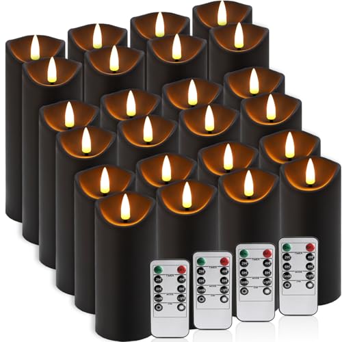 YOROXRG 24 Pack Halloween Decoration Flickering Flameless Candles Battery Operated LED Pillar Candles with Remote Control and Timer.for Home Decor (D2.2 xH 5 6 7 Black)