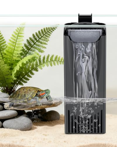 Pawfly Filtre pour Tortue 180 L/H 3 W pour Aquariums 10-45 L, Filtre à Bas Niveau d'eau, Filtration Mécanique et Biologique Interne, Ultra Silencieux Filtre à Cascade