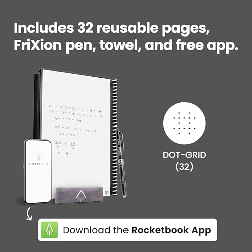 Image of Rocketbook Smart Reusable Notebook - Dotted Grid Eco-Friendly Notebook with 1 Pilot Frixion Pen & 1 Microfiber Cloth Included - Deep Space Gray Cover, Executive Size (6 inch x 8 inch)