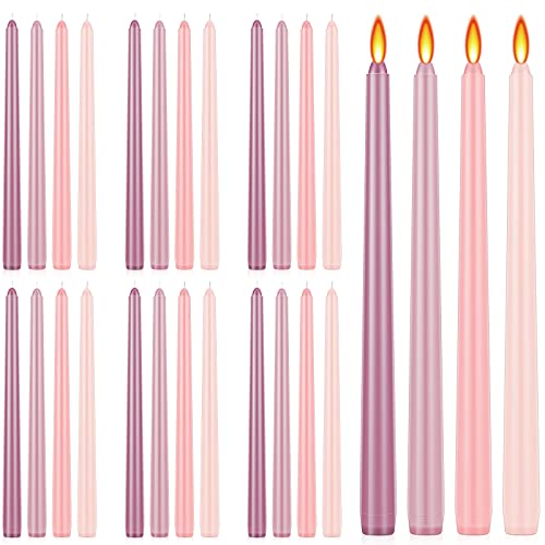 Treela 24 Pcs Gradient Color Taper Candles 12 Inch Scented Smokeless Candle Sticks Long Tall Burning Candlesticks for Wedding Dating Birthday Home Decor Advent Christmas(Pink)