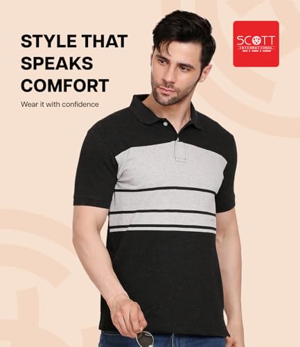 Image of Scott International Men's Rich Cotton Regular Fit Striper Polo T-Shirt |