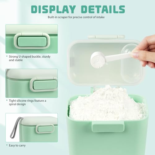Aolso Milchpulver Portionierer, 2Pcs Baby Milchpulver Container, Milch Pulver Spender, Milchpulver Dose Baby, Milchpulver Aufbewahrung Tragbarer Luftdichter,Säuglingsnahrung Kasten (Grün-Rosa)