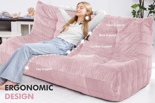 Image of Bean Bag 3-Seater Chair Big Sofa Beanbag Chair for Adults Fireside Chair Bean Bag Lounger with Memory Foam Filled for Home,Apartment or Gaming Venue(Pink Plush)