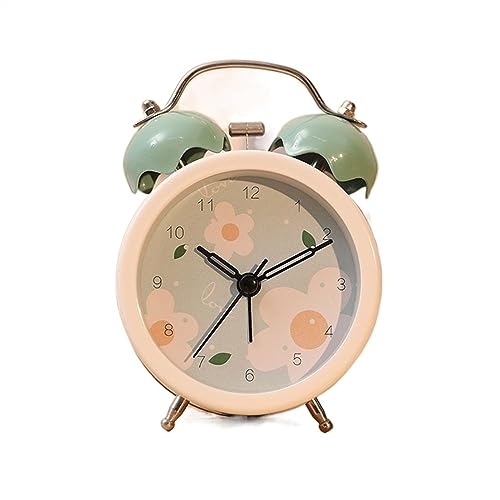 Reloj despertador con doble campana mini de mesa y flores de dibujos animados silencioso a pilas 2