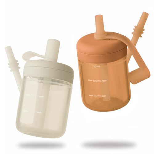 Image of Moonkie Baby Straw cup | Silicone Toddler Sippy Cup Training Cup with Straw Lid | BPA-Free Drop-Proof Baby Cup | Led Weaning | 6 Months+, 5 oz, 2pack