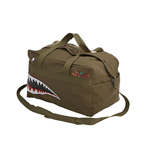 AVG World War 2 P-40 Warhawk Flying Tigers Canvas Expandable Duffel Bag Shark Teeth Design Aviation