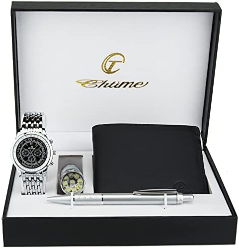 TrAdE Shop Traesio - Cofanetto Set Regalo Elegante Per Uomo Orologio Portafoglio Penna Portachiavi